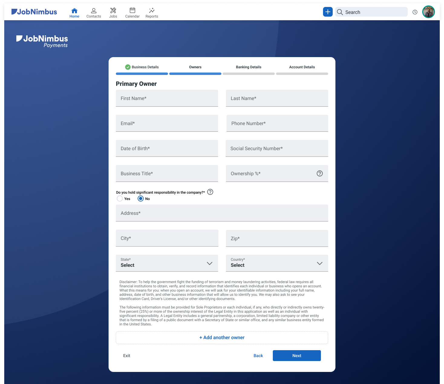 Onboarding Form - Primary Owner